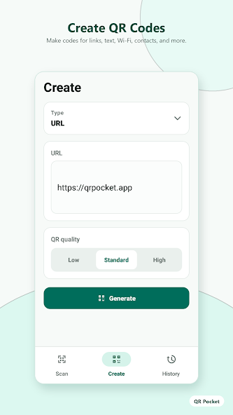 QR Pocket QR code creation screen
